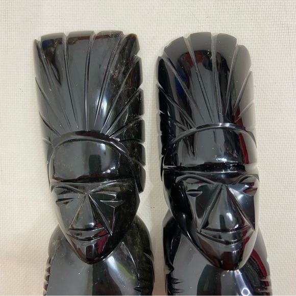 Black onyx Aztec native American Tiki chief statues/Bookends - Picture 4 of 9